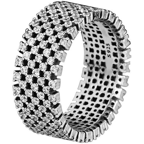 Ring Heraldic Check Silver Rings Clear CZ For Women Men Anel Feminino 100% 925 Jewelry Sterling Silver Anillos Wedding