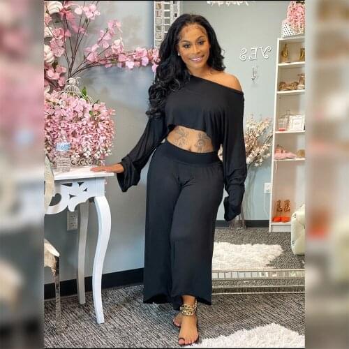 Two piece Sets Loose Elegant Solid Women Matching Sets Autumn Casual High Wasited Pants Suit Female Streetwear Crop Tops Outfits