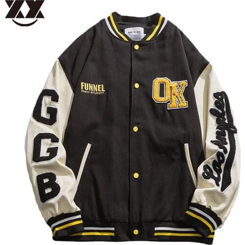 Varsity Jacket Men Autumn Streetwear Hip Hop Color Block Letter Embroidery College Baseball Coat Male Loose Couple Jacket Unisex