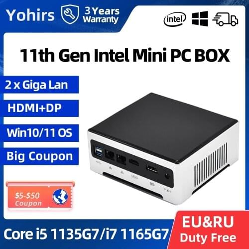 Fan Mini Pc Intel Core i7 1065G7 i5 1035G4 Iris Graphics 940 2*DDR4 2*M.2 NVME HDMI DP 4K Windows10 Pro Linux Desktop Computer