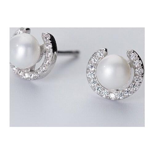 Fashion 925 Sterling Silver White Baroque Pearl Earrings 2019 Fine Natural Pearl jewelry Stud Earrings For Wome Jewelry