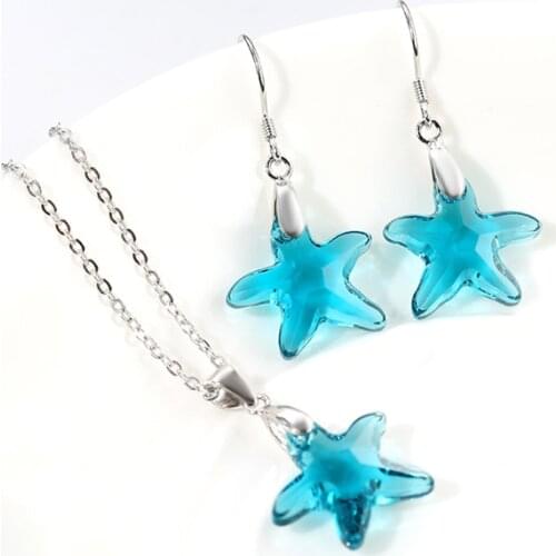 BAFFIN Fashion Crystals From Swarovski Starfish Pendant Necklace Drop Earrings For Women Silver Color Jewelry Sets Joyas 2018
