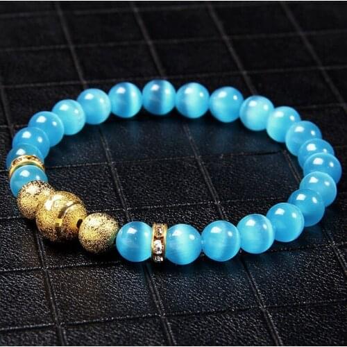 Natural Stone Metal Golden beaded Charm Bracelets Striped agates Cat eye stone Bracelet for men women attractive Jewelry Gift