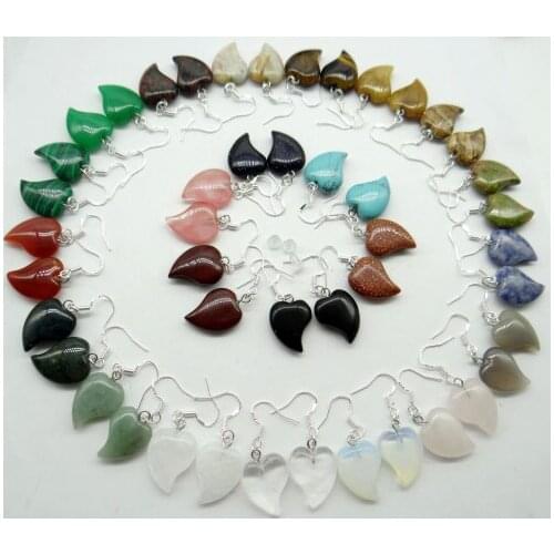 Natural stone Heart-shaped Turquoises tiger eye Opal Quartz crystal Earring for diy Jewelry making Earring Pendant Accessories