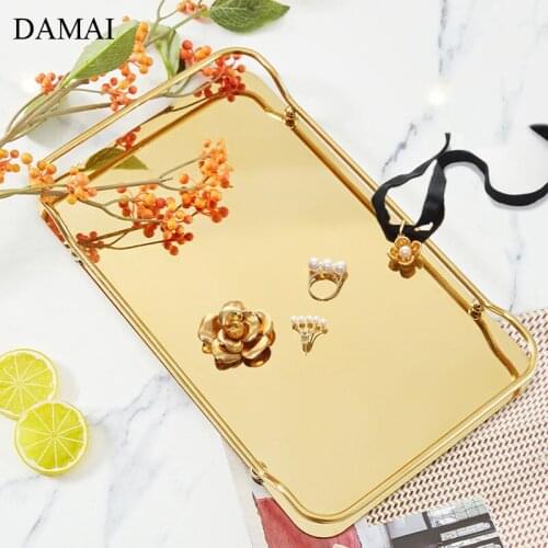 Nordic Golden Rectangular Trays Decorative Light Luxury Stainless Steel Perfume Jewelry Display Tray Bathroom Decoration