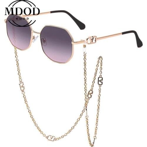 2021 Chain Sunglasses Women New Anti-dropping Chain Lanyard Irregular Goggles Ladies Luxury Birthday Gift Brand High-end Elegant