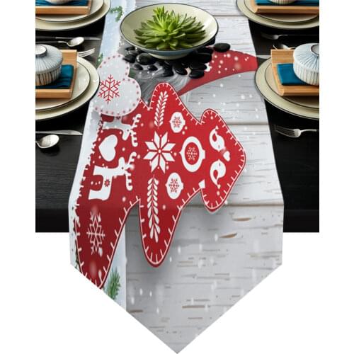 Christmas Gnome Wood Grain Snow Table Runner Modern Table Flag Home Party Country Wedding Decoration Tablecloth Table Runners