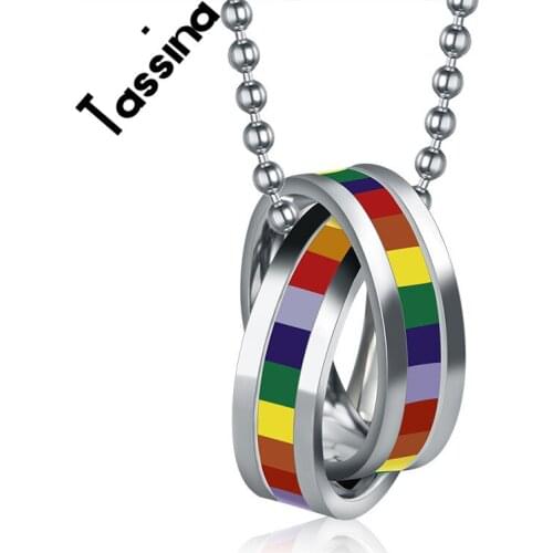 Tassina Rainbow Necklace Double Loop Pendant Lesbian Gay Pride LGBT Party Supplies For Unisex Jewelry TNPPN006
