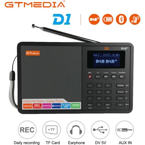 GTMEDIA D1 Potable Digital Radio DAB DAB+ FM RDS Radio LCD Display Bluetooth Support TF Card Alarm Clock Recorder Sleep Time