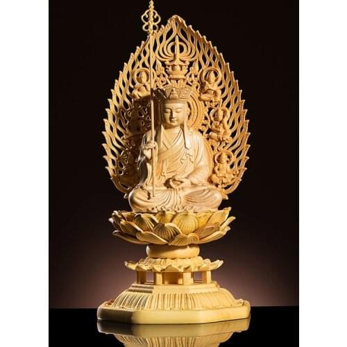 Boxwood 18cm Ksitigarbha Sculpture Solid Wood Carving Small Buddha Statue Feng Shui Buda Home Decor