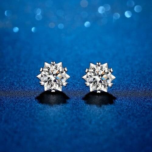 925 Sterling Silver Moissanite Snowflake 6 Prong Earrings 0.5 1.0 Carat Round Cut Very Shiny Wedding Jewelry Quality Assurance
