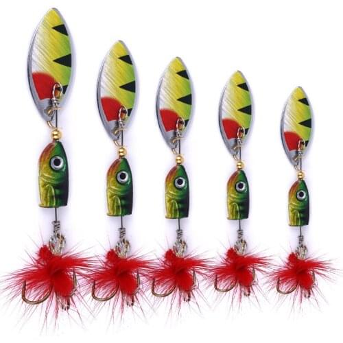 Winter Spring Fishing 45mm Spinner Spoon Metal Lure with 3D Eyes Feather Hook Wobblers Lake River Fishing Tackle