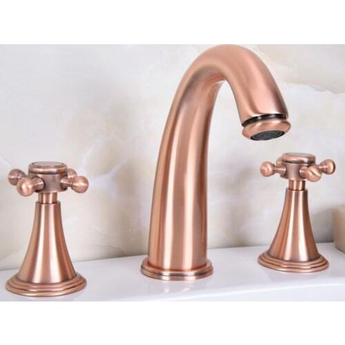 Bathroom Basin Faucet Antique Red Copper Bathroom Basin Mixer Tap Double Handles 3 pcs Bathroom Basin Faucets zrg068