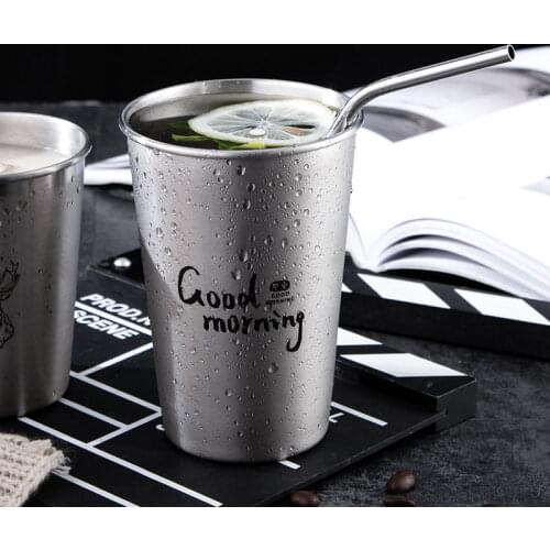 304 Stainless Steel Water Cup Household Wine Mug with Straw