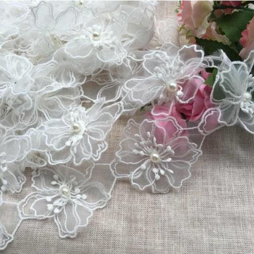12pcs flower) 1Yds/lot Diy three-dimensional mesh lace accessories handmade lace side wedding lace material SC081