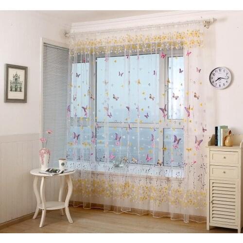 Tulle Curtains Sheer Fabric Butterfly Printed Living Room Bedroom Decorative шторы Window Drapes Modern