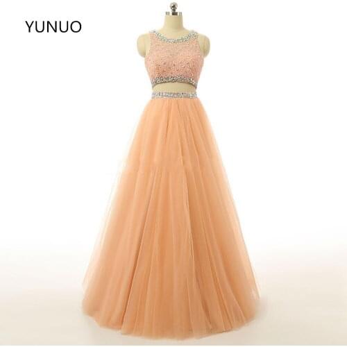 YUNUO 2021 Two Piece Orange Long Prom Dresses Special Occasion Beaded Lace Vestidos Formal Evening Party Gowns Custom Made