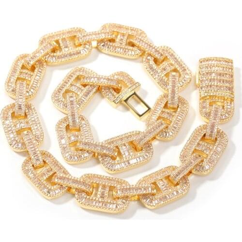 Hip Hop Jewelry charm Fashion Charm 15MM Miami Cuban Necklaces for Men CZ Baguette Setting Iced Out Zircon Pave Luxury for Gift