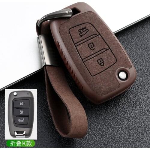 Suede Leather Car Folding Flip Key Fob Shell Cover Case For Hyundai Solaris Elantra i30 i35 i40 Tucson Kona Key Case Remote Car