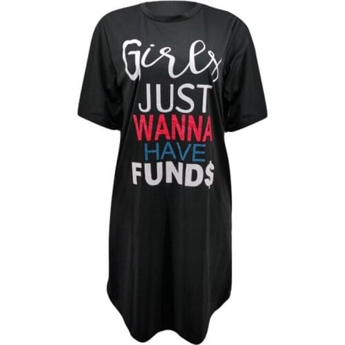 S-XXL Womens Short Sleeve Letter Printed Loose Shirt Mini Dress Tops Clubwear