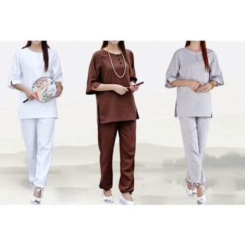 3color Spring&summer cotton&linen female yoga suits women lay clothing meditation uniforms coffee/grey/white