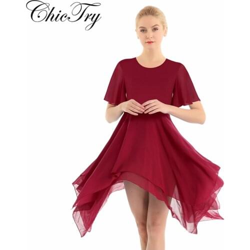 Women Female Ballet Dance Dress ballerina gymnastic dress Adult Ballet Asymmetric Chiffon Contemporary Dance Performance Dress