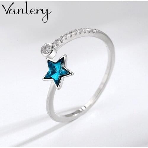 Personality Exaggerated Gothic Blue Crystal Star Rings For Women Charm Engagement Jewelry Girls Open Finger Knuckle Rings