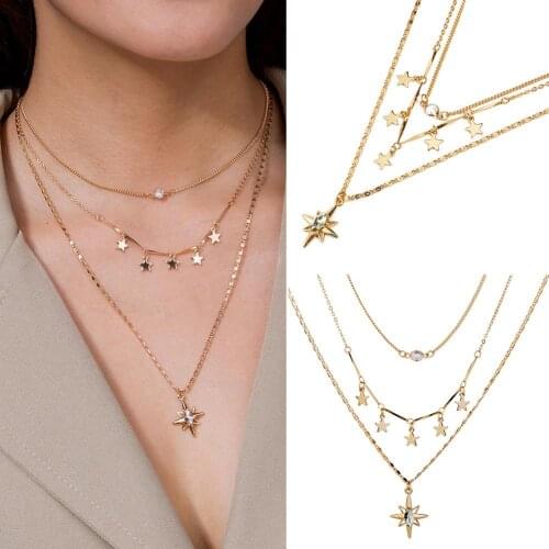 Women Personality Metal Multilayer Roman Portrait Faux Pearl Pendant Necklace