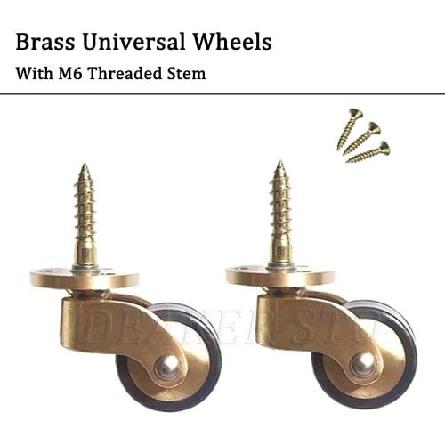 1/4Pack Furniture Caster Wheels with M6 Threaded Stem, Heavy Duty Brass Universal Wheels For Sofa Chair Cabinet with screws