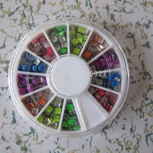 1PC OD-43 3D 3x3MM Neon Color Square Metal Decoration in wheel Shiny Nail Decoration Lovely Outlooking