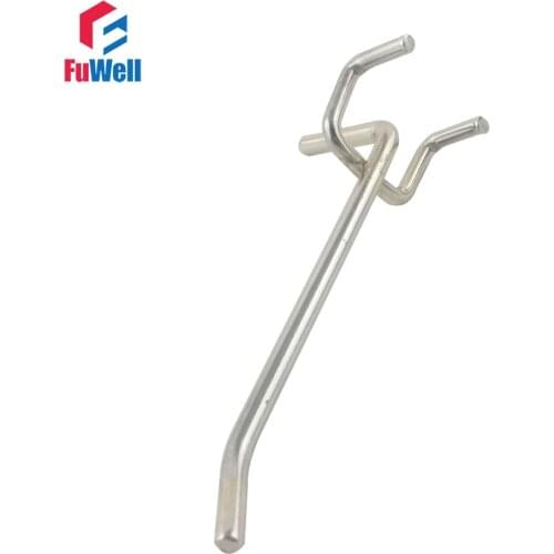 10pcs 100mm Length Metal Chrome-plated Pegboard Hooks 5mm Wire Dia. Display Hooks for Store 25mm Hole Pitch Peg Board Hooks