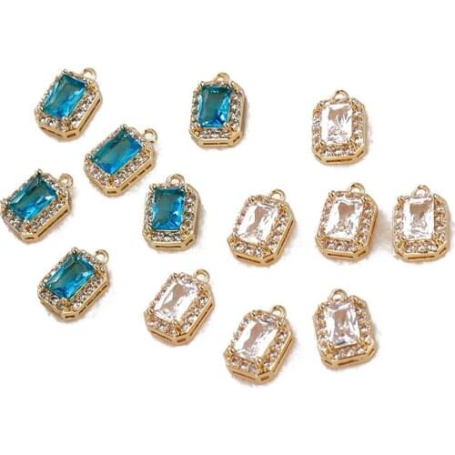 2PCS Inlaid with Zircon Charms for Jewelry Making Necklace Pendant DIY Hand Made 14k Gold Plated Copper Accessories