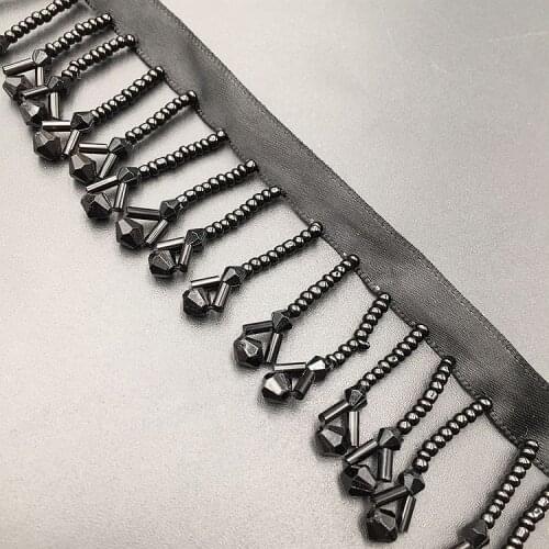 2Yards Pearl Fringe Beaded Lace Trim Garment Dress Tassel Lace Decoration Shoes Ornaments Black Hanging Bead Curtain DIY Sewing