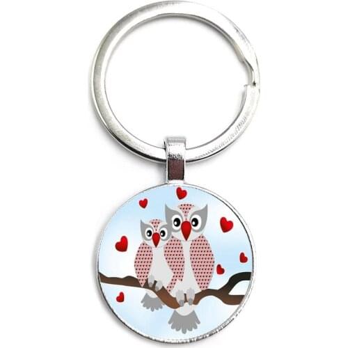 2020 Cartoon Woodpecker Owl Keychain Fashion Simple Cartoon Glass Cabochon Alloy Keychain Full Simulation Pendant Jewelry