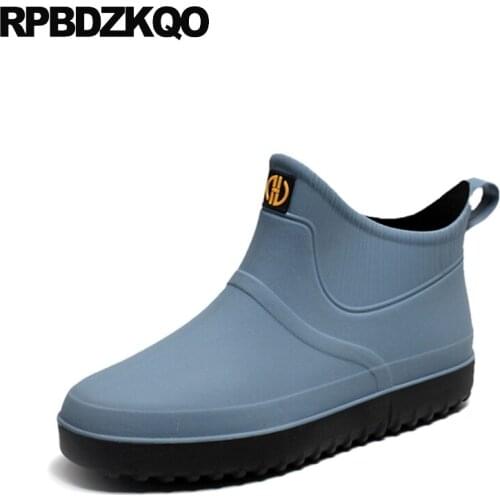 Short rainboots slip on designer 2019 shoes high top rain autumn rubber fishing boots men blue booties waterproof flat green
