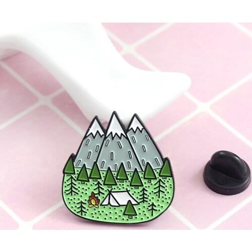 Brooh In Shape Of Camp On The Foot Of Mountain Adventure Cute And Romantic Style Pins Gift For Mountain Climber Meanningful Gift