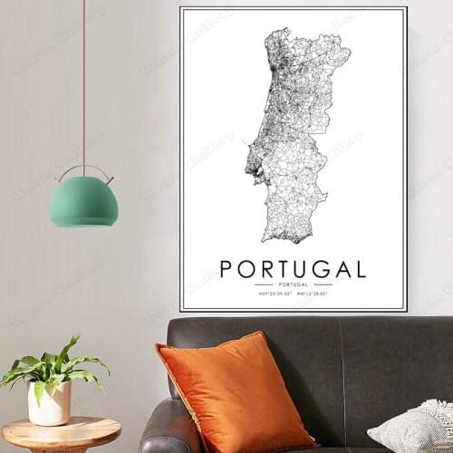 Black and White City Map The Portugal City Map Poster HD Print Wall Art Canvas Nordic Landspace Painting for Home Decor