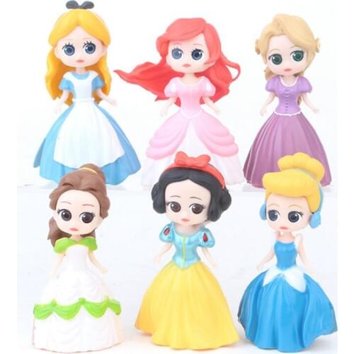 Disney 6pcs/Lot Princess Toys Q Posket Pvc Action Figures Snow White Merida Dolls Kids Toys For Girls Gift