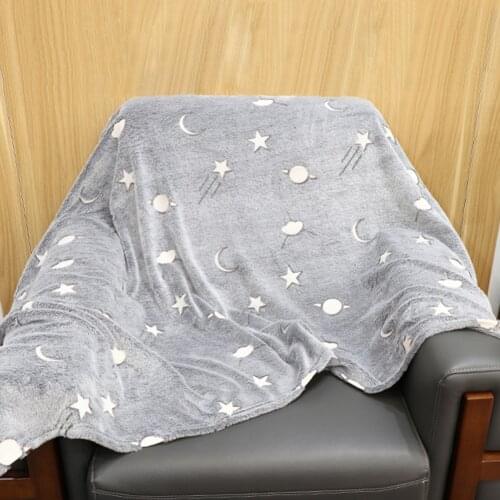 Fleece Blanket Glow In The Dark Luminous Blanket Grey Stars Moon Plush Furry Throw Warm Blanket Sofa Bedspread