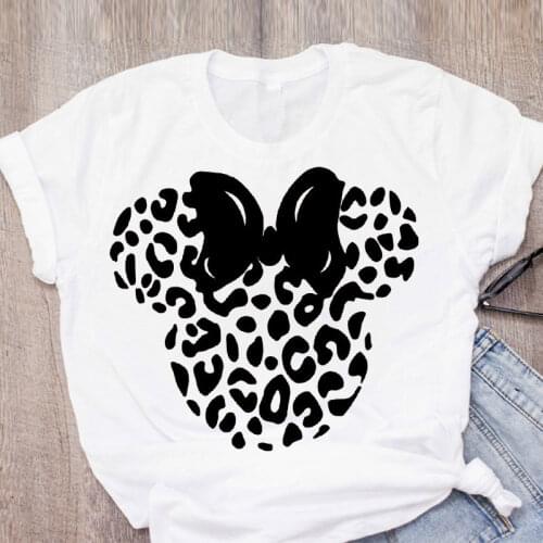 Womens T-Shirt Casual Cartoon Leopard Bow Short Sleeve Summer Lady Girl Womens Clothing Tops T-Shirt Kawaii Harajuku T-shirts
