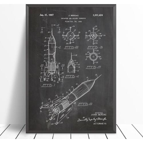 Rocket Ship Patent Vintage Poster Wall Art Prints Outer Space Spaceship Blueprint Canvas Painting Wall Pictures Art Decor