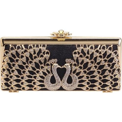 Peacock Pattern Clutch Purse Handbag with Rhinestone Womens Party Evening Bag Luxury Wedding Clutch Female Shoulder Bag Bolso