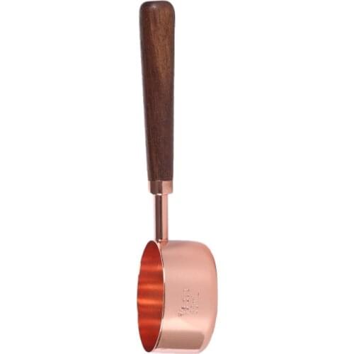 Walnut Wooden Handle Measuring Spoons Plated Copper Rose Gold Engraved Measurements Spoon Kitchen Baking Bartending Tool