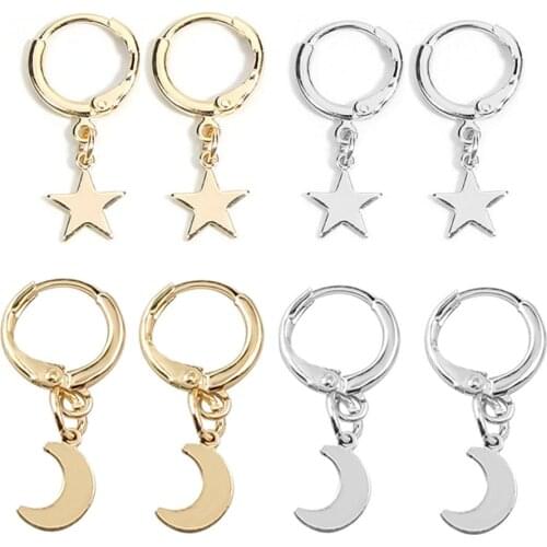 Trendy Stainless Steel Punk Stud Earrings Moon Star Pendant Women Ear Rings Jewelry Gift Wholesale