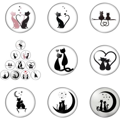Fashion Lovely Cartoon Cats Beauty Round Photo Glass Cabochon Demo Flat Back Making Findings Handmade DIY Accessories
