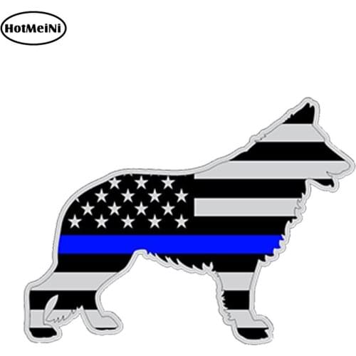 HotMeiNi13x9.1cm Car Styling German Shepard Police K9 Dog Silhouette Car Sticker Gray Subdued Flag Waterproof Bumper Accessories