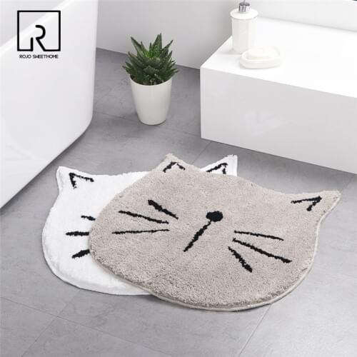 Cat Shape Non-slip Bathroom Mat Cute Water Absorbent Rug Kids Room Carpet INS Shaggy Doormat Bathroom Decor Tapete Para Banheiro
