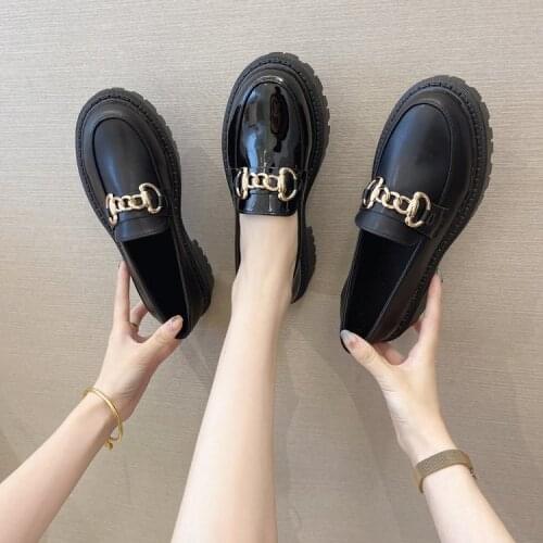 2021 Spring and Autumn New Womens Flat Shoes Ladies Leather Platform Shoes Casual Buckle Shoes Ladies Fashion All-match Shoes