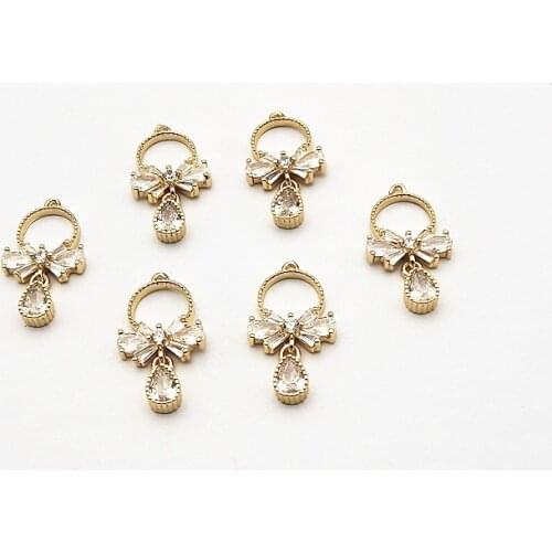 New arrival! 25x13mm 30pcs Cubic Zirc/Crystal Bow/Drop Charm for Ear DIY Making parts,Jewelry Accessories Findings & Component
