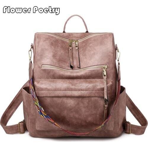 Solid Color Women Backpack Fashion Students School Bags High Capacity New Men Travel Sports Leather Backpacks Sac Mochila 2021